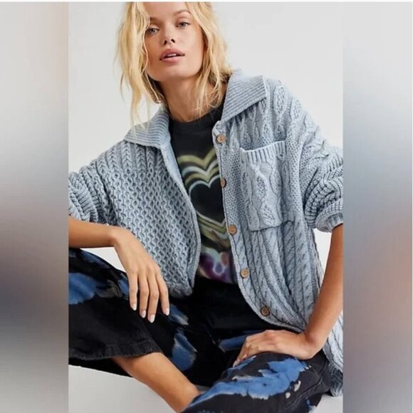 Free People Say Anything Cardigan Sky Blue XS - Picture 2 of 8